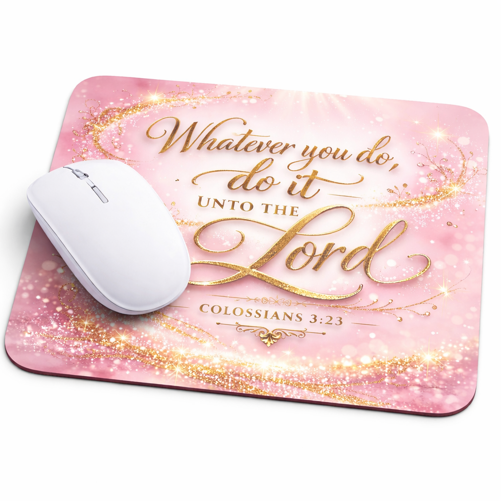 “Whatever You Do, Do It Unto the Lord” Mousepad – Colossians 3:23
Size: 9x 7” Standard Mousepad