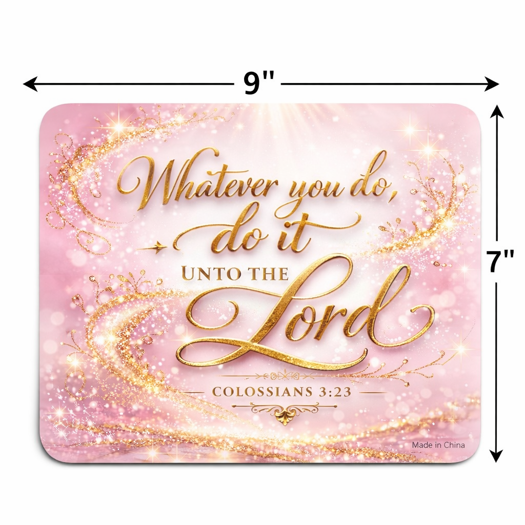 “Whatever You Do, Do It Unto the Lord” Mousepad – Colossians 3:23
Size: 9x 7” Standard Mousepad