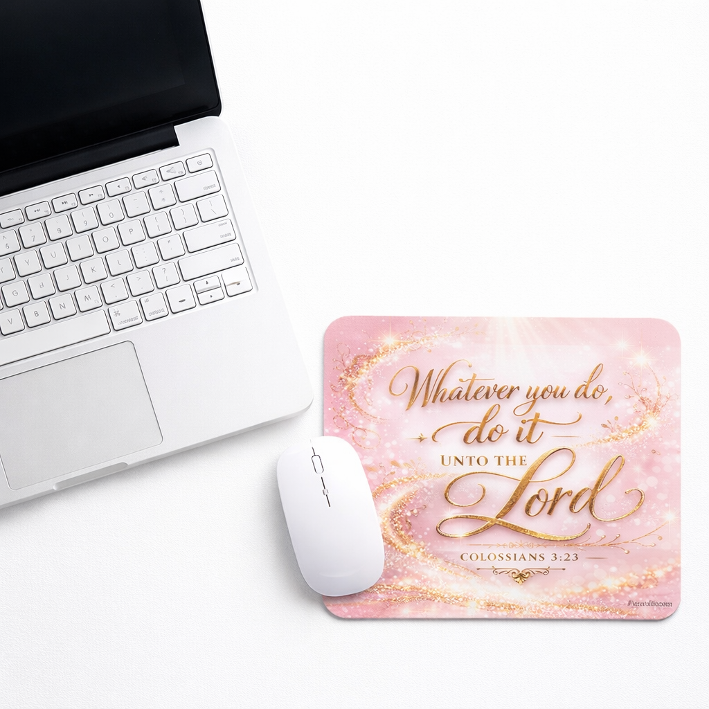 “Whatever You Do, Do It Unto the Lord” Mousepad – Colossians 3:23
Size: 9x 7” Standard Mousepad