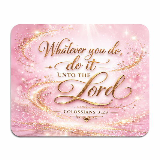 “Whatever You Do, Do It Unto the Lord” Mousepad – Colossians 3:23
Size: 9x 7” Standard Mousepad